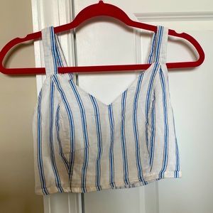 blue and white cropped tank top